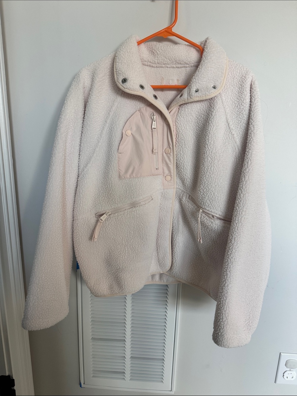 FP Movement by Free People Cream Sherpa Teddy Jacket with Contrast Chest Pocket
